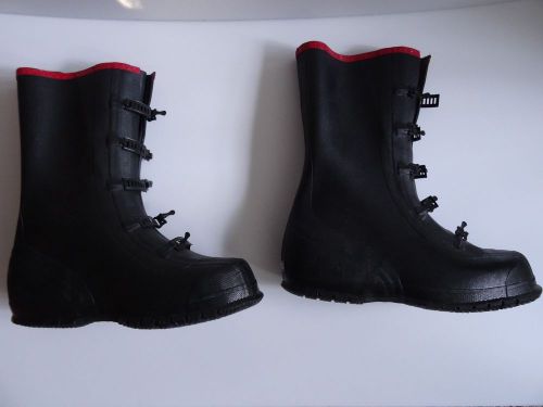 SERVUS Black Boots Red Trim 5-Buckle Rubber Over-Boot Men&#039;s Size14 Heavy Quality