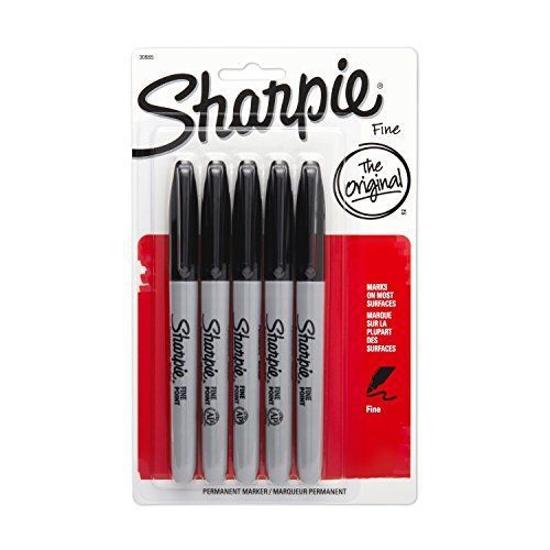 Sharpie Permanent Marker, Fine Point, Black, Pack of 5