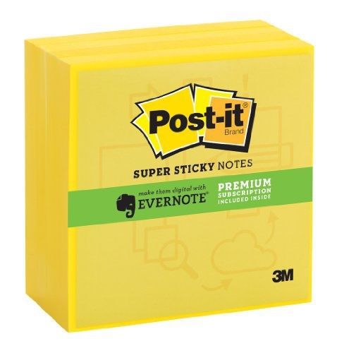 Post-it Super Sticky Notes, Evernote Collection, 3 x 3 Inches, Electric Yellow,