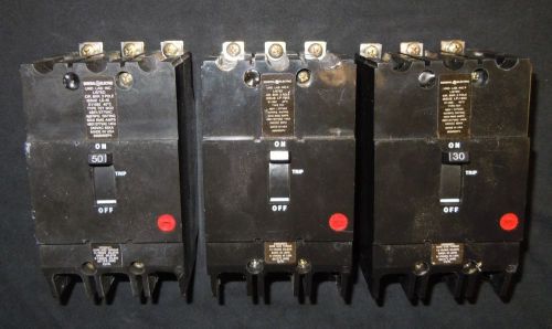 GE Three Phase Screw-in Circuit Breakers Lot of 3 Type TEY General Electric
