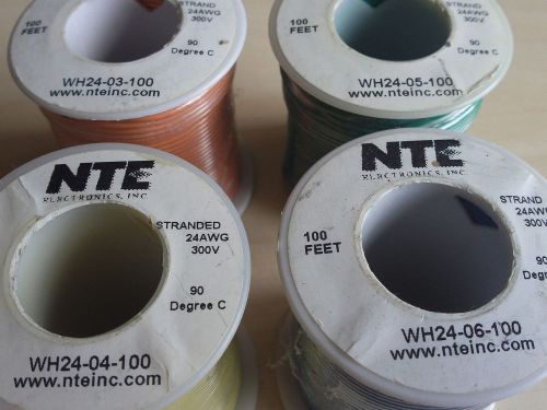 LOT of 4 NTE WH18-06-25 Hook Up Wire Stranded Wire 300V 24AWG 100ft Blue Green