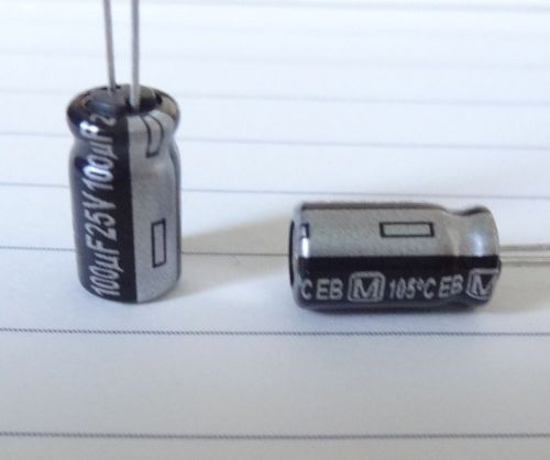 25 pcs 100uF 25V, 105C Electrolytic capacitor. P/N EEU-EB1E101S, 17C3b