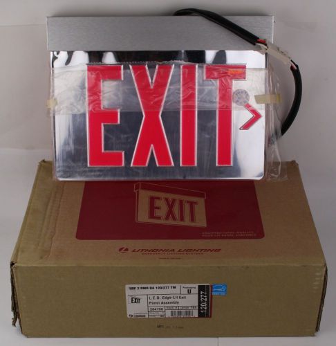 Lithonia lighting edge-lit emergency exit sign lrp-2-rmr-da-120/277-tm nib for sale