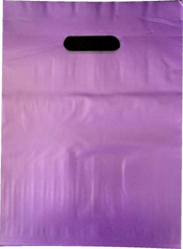 100 -12x15 lavender frosty plastic merchandise bags w/handles, retail use bags for sale
