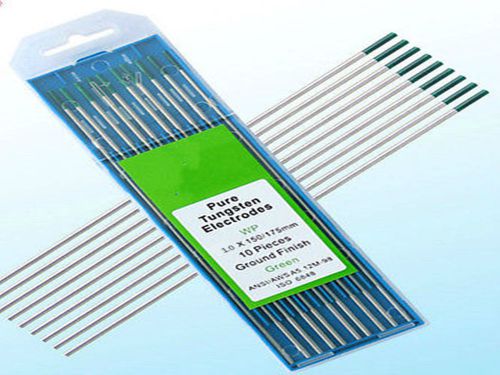 10 PCS .040&#034;* 7&#034;(1.0*175mm),Green WP,Pure Tungsten Welding &amp; TIG Electrodes .