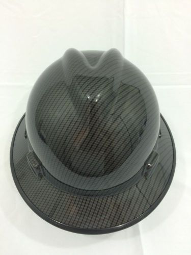 New Custom MSA V-Gard Hard Hat W/FasTrac Graphite/Black Carbon Fiber Gloss (GCF1