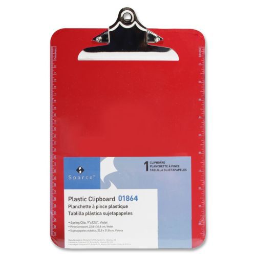 Sparco Transparent Clipboard - 9&#034; X 12.50&#034; - Spring Clip - Plastic - Red