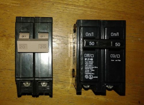 Two (2) eaton 2 pole circuit breakers (types br250 &amp; ch) for sale