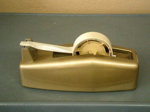 Vintage Scotch Heavy Duty Industrial Tape Dispenser #C-23, W/ Wheel, Gold Color