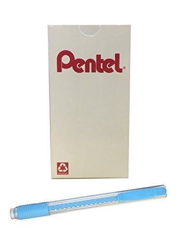Pentel Clic Colors Retractable Eraser with Grip, Sky Blue Barrel, Box of 12