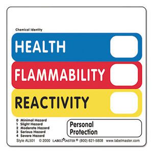 Warehouse Self-Adhesive Label, 2 x 2, HEALTH, FLAMMABILITY, REACTIVITY, 500/Roll