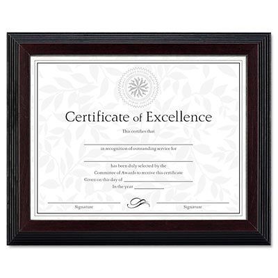 Stepped Award/Certificate Frame, 8 1/2 x 11, Black w/Walnut Trim, Sold as 1 Each