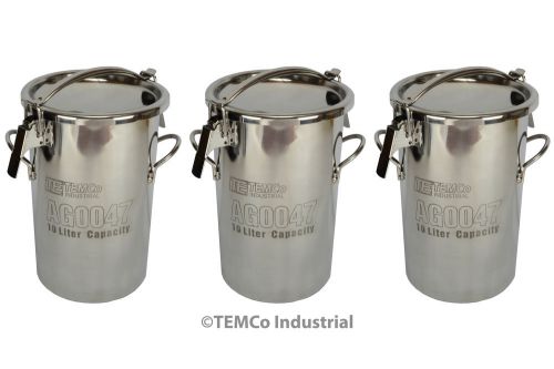 3x TEMCo 10 Liter 2.5 Gallon Stainless Steel Milk Can Wine Pail Bucket Tote Jug