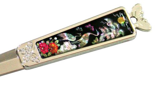 mother of pearl lacre steel envelope knife sword letter opener flower design #33