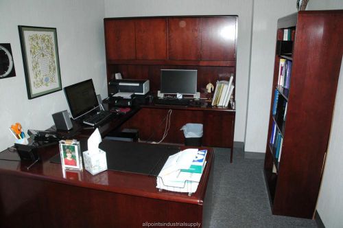 3 Section Executive Cherry Hardwood Desk &amp; Bookcase