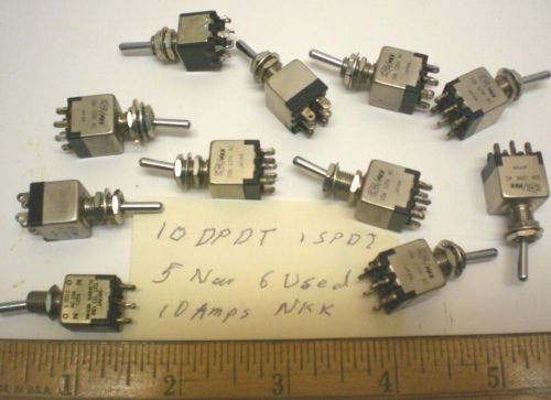 10 DPDT 1 SPDT Assorted Mini Toggle Switches, NKK, Silver Contacts Made in Japan