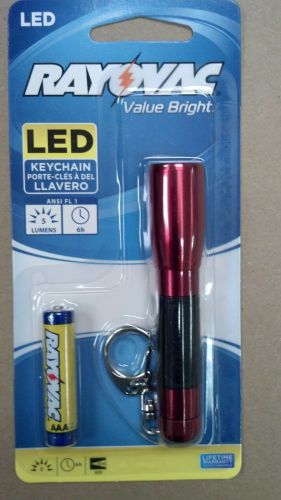 RAYOVAC, LED, FLASHLIGHT, KEYCHAIN, ALUMINUM BODY, RUBBER GRIP, RED BODY