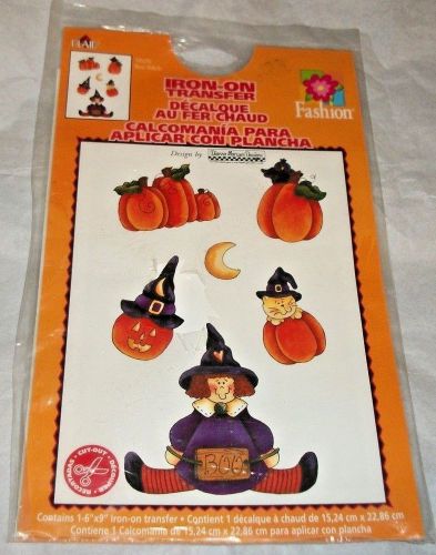Halloween Autumn Iron-On Transfer By PLAID Cute Witch Pumpkins Kitty Moon NIP