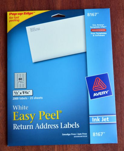 Avery 8167 Inkjet Labels, Mailing, 1-3/4&#034;x1/2&#034;, 2000/PK, White NEW