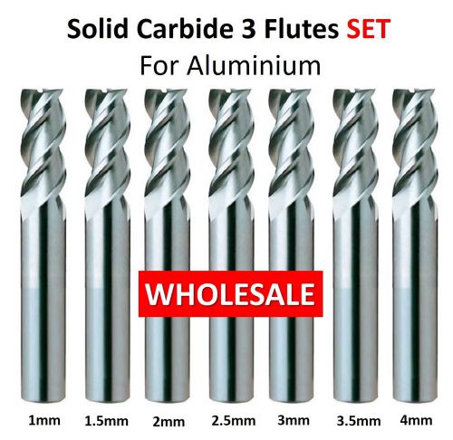 7 pcs set solid carbide end mill 3 flutes flat 45hrc endmill aluminium 1mm - 4mm for sale