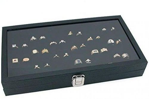 Glass Top Black Jewelry Display Case 2 72 Slot Ring Trays