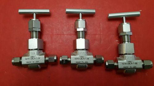 Lot of 3 - NEW - PARKER 4Z-U6LR-T-SS 1/4&#034; Needle valve - Stainless Steel 316
