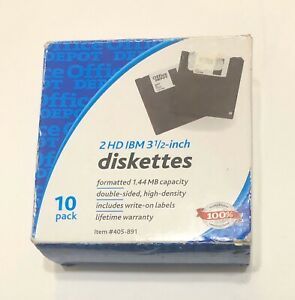 Office Depot 2 HD IBM 3 1/2 Inch Diskettes - Box of 10 New 1.44 MB Item #405-891