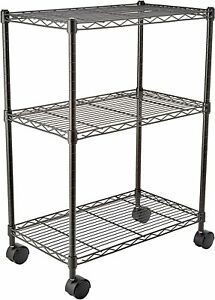 Metal 3-Shelf Heavy Duty Shelving Storage Unit on 2&#034; Wheel Casters, Black