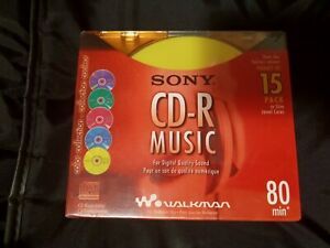 SONY CD-R Music 15 Pack 80 Min Slim Jewel Cases Digital Quality New Sealed! 