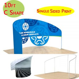 10ft C Shape Back Wall Fabric Trade Show Tension Display with Custom Graphic