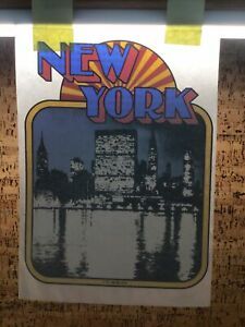 Vintage 1975 ITL New York Skyline At Night Lights Water Iron-On Transfer T-5