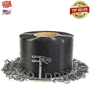 Black Plastic Strapping Kit with Wire Buckles, 1/2&#034; Wide Polypropylene