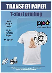 PPD Inkjet Premium Iron-On Light T Shirt Transfer Paper 11 x 17&#034; Pack of 50 Shee