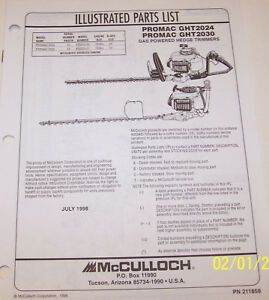 McCULLOCH GAS HEDGE TRIMMER PROMAC GHT2024/2030 OEM ILLUSTRATED PARTS LIST