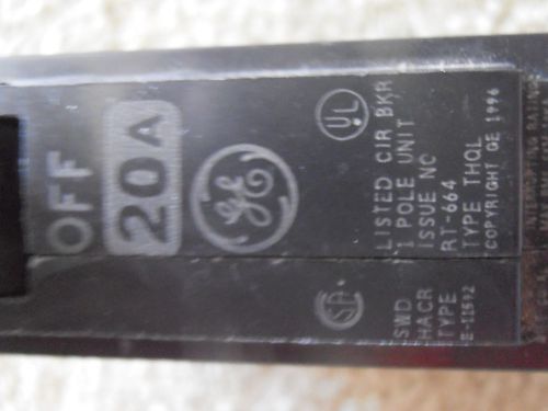 Lot of 6  GE THQL 20 amp 120 volt Single Pole Circuir Breaker