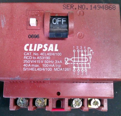 Clipsal 4EL40/4/100mA Four Pole Residual Current MCB