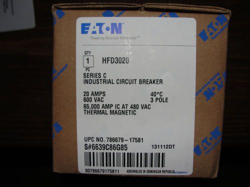 Eaton Cutler Hammer HFD3020 Circuit Breaker 600vac 20amp 3pole 65kaic NIB