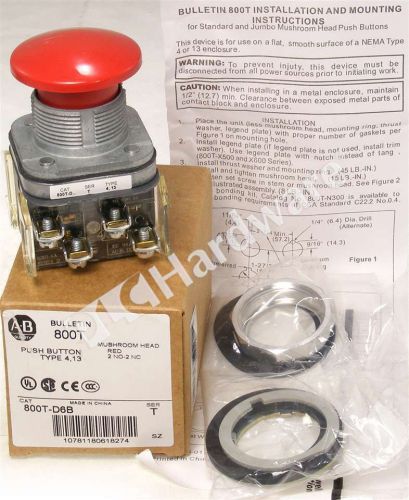 New Allen Bradley 800T-D6B /T 30.5mm Type 4/13 Contact Push Button Qty