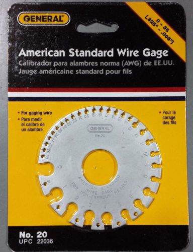Wire Gauge (AWG) American Standard 0-36 General Tools #20 -0 NEW!!