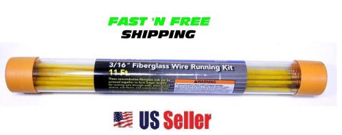 11&#039; x 3/16&#034; Fiberglass Wire &amp; Cable Running Pulling Rods Fish New in Case Kit