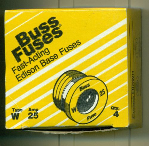Buss Fuses 25A 125V W-25, Edison Base Plug Fuse, 4 Pack, Screw In, Fast-Acting