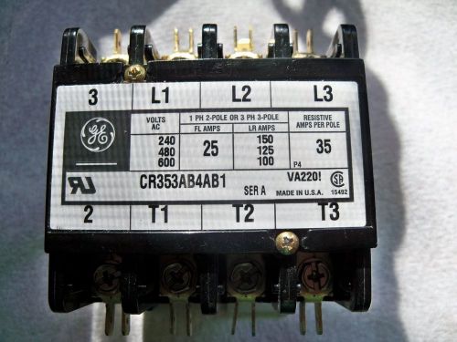 GE Contactor CR353AB4AB1 25Amp 3-Pole 600VAC 1 or 3 Phase  110/120 Volt Coil New