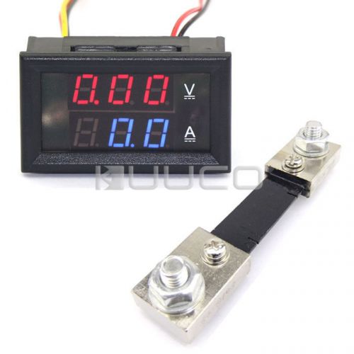 Red/Blue LED Digital Voltmeter Amperemeter With Shunt Resister 100V/A DC Panel