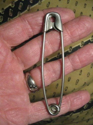 Vintage 3-3/4&#034; Chrome Plated BRASS SAFETY PIN w Safety STOP on 1 Side