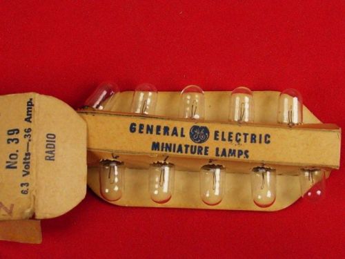 GENERAL ELECTRIC GE MINIATURE LAMPS NO 39 RADIO 10 BULBS NEW UNUSED MARKED 1957!