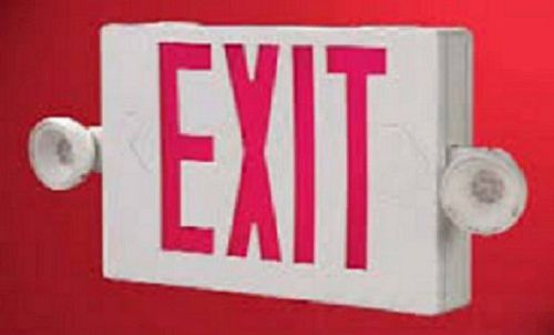 (lot of 2) cooper lighting apc7r exit sign with emergency lighting - red letters for sale