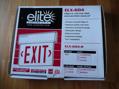 elite LED Emergency EXIT Sign Clear Acrylic One Face Edge Lit ELX-604 - RED