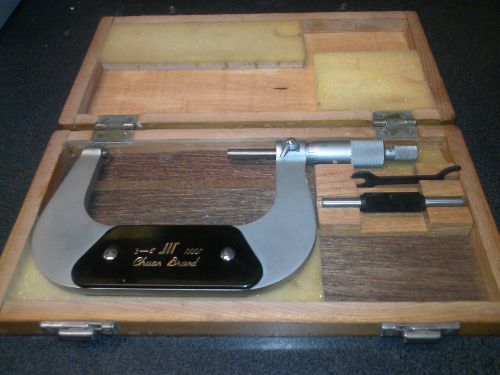 CHUAN BRAND 3-4&#034; MICROMETER .0001 NO.12-71104 IN WOODEN BOX W/ACCESSORIES