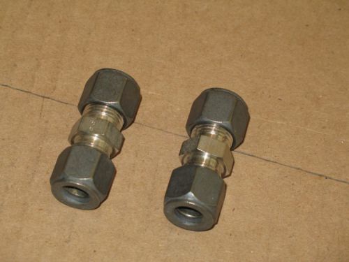 Set of 2 Parker Stainless Steel SS Fitting 3/8&#034; Tube Union Tubing Connector