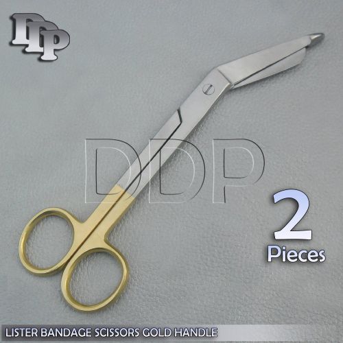 2 Lister Bandage Scissors 7.25&#034; With Gold Handles Surgical